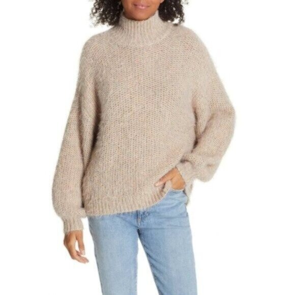 Joie Markita Fuzzy Sweater M Pink Sky NEW Funnel Neck Balloon Sleeve Alpaca - Picture 7 of 7